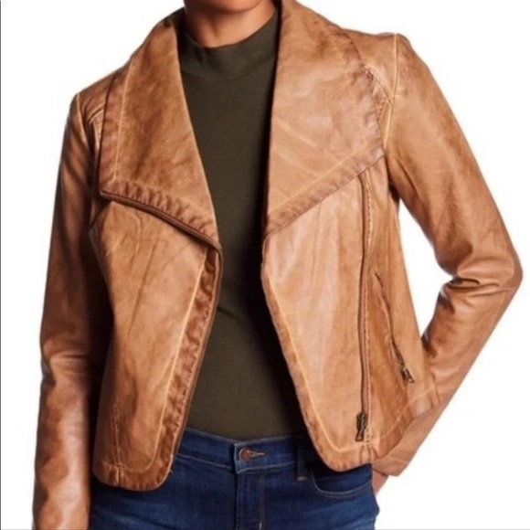 Bagatelle Size S Faux Leather Jacket Vegan Moto Lined Draped Lapels Coat Fall - Picture 1 of 16